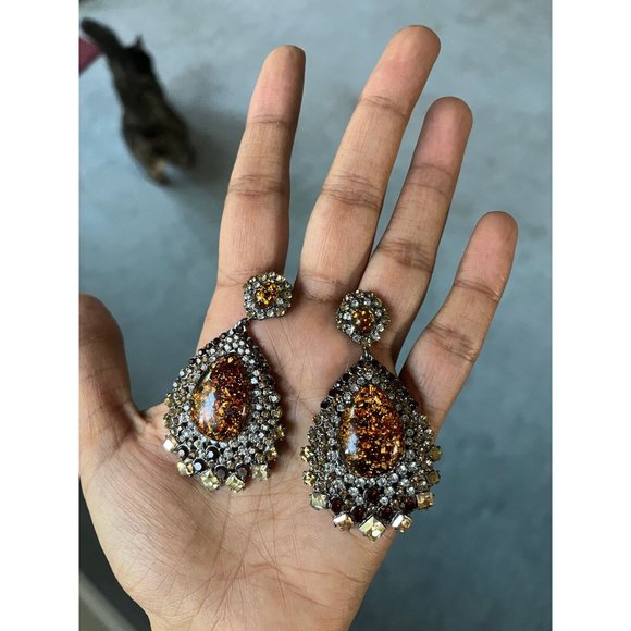 Brown crystal earrings big long brown rhinestone earrings  gold earrings - Picture 9 of 9